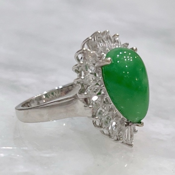 Burmese Green Jade White Topaz Sterling Silver Ring - Picture 4 of 10